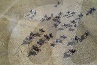 Aerial of a Buzkashi game, Yaklawang, Afghanistan (drone)