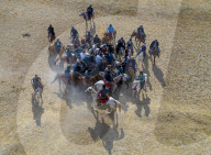 Aerial of a Buzkashi game, Yaklawang, Afghanistan