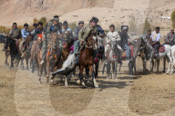 Men practising a traditional Buzkashi game, Yaklawang, Afghanistan