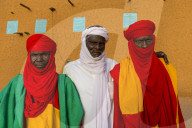 Colourful dressed bodyguards of the sultan of Agadez, Unesco world heritage sight Agadez, Niger