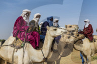 Tuaregs on camels, Gerewol festival, courtship ritual competition among the Woodaabe Fula people, Niger