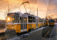 Budapest tram at sunrise, Budapest, Hungary, Europe