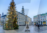 Christmas tree in Town Hall Square, Riga, UNESCO World Heritage Site, Latvia
