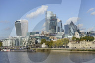 City of London skyscrapers viewed across the River Thames, London, England