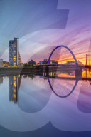 Clyde Arc (Squinty Bridge) at sunset, River Clyde, Glasgow, Scotland, United Kingdom, Europe.