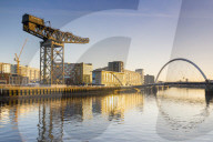 Finnieston Crane and Clyde Arc (Squinty Bridge), River Clyde, Glasgow, Scotland, United Kingdom, Europe
