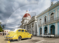 Vintage car at the Main Square and Palacio de Gobierno, Cienfuegos, Cienfuegos Province, Cuba