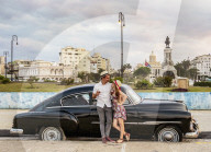 Cuban Couple with Vintage Chevrolet Car, La Habana Vieja, Havana, La Habana Province, Cuba (MR)