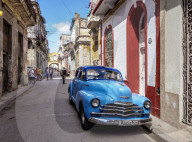 Vintage car at the street of La Habana Vieja, Havana, La Habana Province, Cuba