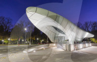 Hungerburg station at dusk, designed by Zaha Hadid. Innsbruck, Tyrol, Austria, Europe.