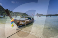 Maya Bay with long-tail boats, Phi Phi Lay Island, Krabi Province, Thailand, Southeast Asia, Asia