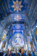 Inside of Wat Rong Suea Ten (Blue Temple) in Chiang Rai, Thailand, Southeast Asia, Asia