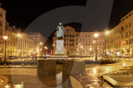 Budapest, Hungary Jozsef Nador Ter Palatine Square night view with buildings & Joseph Archduke of Austria & Hungary statue.