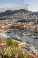 View from a lookout on Castle Hill down to Port Lympia, Nice, Cote d'Azur, French Riviera, Provence, France, Europe