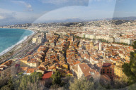 View from Castle Hill down to the old town of Nice, Cote d'Azur, French Riviera, France, Europe