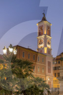 Palais Rusca and clock tower at the Courthouse Square (Place du Palais de Justice), Nice, Cote d'Azur, French Riviera, France