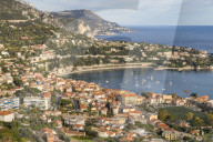 Elevated view from Mont Boron down to Villefranche sur Mer, Cote d'Azur, French Riviera, France, Europe