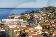 View from a lookout down to the town Saint Jean Cap Ferrat, Cote d'Azur, French Riviera, France
