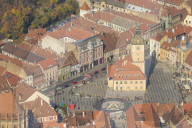 View from Tampa Mountain down to Piata Sfatului (Council Square), Brasov, Transylvania Region, Romania, Europe
