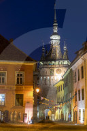 Clock Tower (Turnul cu Ceas) at dusk, Sighisoara, UNESCO World Heritage Site, Mures County, Transylvania Region, Romania, Europe
