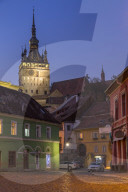 Clock Tower (Turnul cu Ceas) at dusk, Sighisoara, UNESCO World Heritage Site, Mures County, Transylvania Region, Romania, Europe