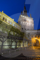 Clock Tower (Turnul cu Ceas) at dusk, Sighisoara, UNESCO World Heritage Site, Mures County, Transylvania Region, Romania, Europe