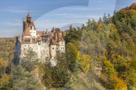 The famous Bran Castle seen from a lookout during autumn, Bran, Romania, Europe