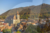 View from the Black Tower to the Black Church and Tampa Mountain during autumn, Brasov, Transylvania Region, Romania, Europe