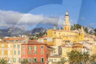 The old town with the Saint-Michel-Archange basilica, Menton, Cote d'Azur, French Riviera, Provence, France, Europe