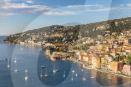 Elevated view from the Basse Corniche over Villefranche sur Mer, Alpes Maritimes, Cote d'Azur, French Riviera, France, Europe