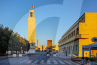 from left to right: Torre littoria and Casa del FascioSabaudia, Latina, Lazio, Italy