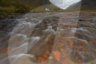 Lagangarbh Hut and the River Coupall at Altnafeadh, Argyll and Bute, Scotland, United Kingdom, Europe