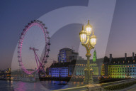 Millennium Wheel (London Eye), Old County Hall viewed from Westminster Bridge, South Bank, London, England,
