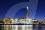 The Shard and City Hall at night by River Thames, Southwark, London