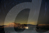 Star trails above The Kasbah Ait-Benhaddou, UNESCO World Heritage Site, Morocco, North Africa.