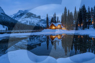 Cilantro on the Lake at Emerald Lake in winter, Emerald Lake, Yoho National Park, British Columbia, Canada, North America