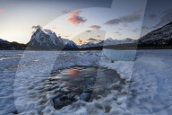 Winter sunrise at Lake Abraham at Preacher's Point, Kootenay Plains, Alberta, Canada