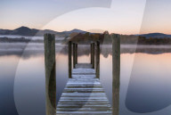 Wooden jetty at Derwentwater, Derwentwater, Cumbria