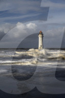 New Brighton lighthouse during stormy weather, The Wirral, Cheshire, UK