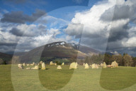Castlerigg Stone Circle with Blencathra mountain behind, Lake District National Park, Cumbria