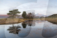 Kelly Hall Tarn with view of Coniston Old Man at sunrise, Lake District, Cumbria