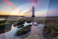 Perch Rock lighthouse with amazing sunset, New Brighton, Cheshire