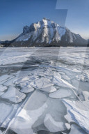 Abraham Lake frozen with Mount Michener, Alberta, Canada