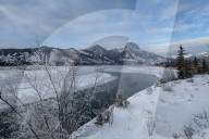 Bow River in winter, Jasper, Canadian Rocky Mountains , Alberta, Canada