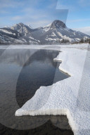 Bow River in winter with snow formations, Jasper, Canadian Rocky Mountains , Alberta, Canada