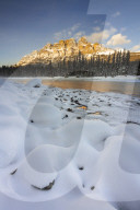 Castle Mountain with Bow River in winter, Banff National Park, Alberta, Canada