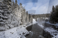 Bow River in winter, Maligne Canyon, Canadian Rocky Mountains , Alberta, Canada