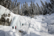 Ice climbers at Johnston Canyon, Bow Valley Parkway, Alberta, Canada