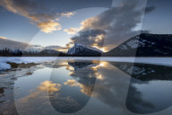 Winter reflections of Mt Rundle, Vermilion Lakes in the Canadian Rocky Mountains, Alberta, Canada.