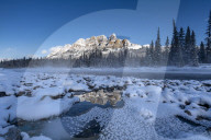 Winter view of Castle Mountain, Alberta, Canada
